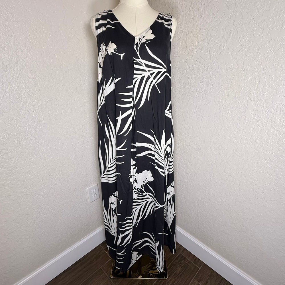 Maxi Dress Soft Surroundings Tropical Palm Maxi Dress Sleeveless Resort Vacation